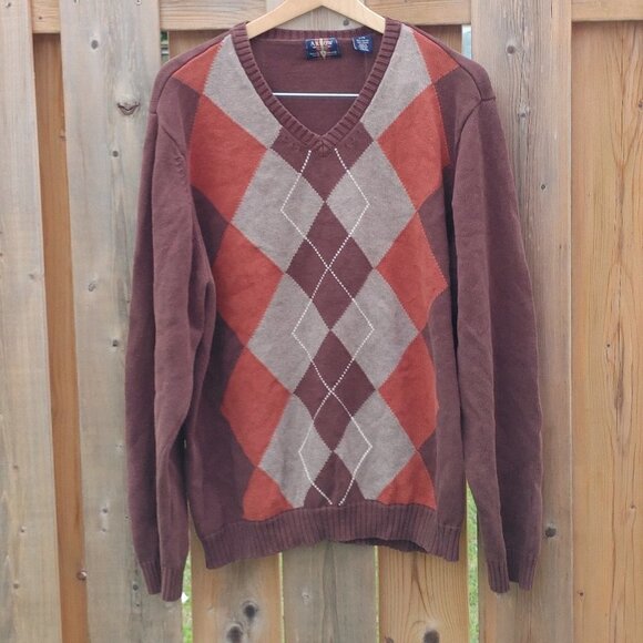 RETRO ARGYLE Sweater Men's Size Large ARROW Knit Sweater - Picture 5 of 5